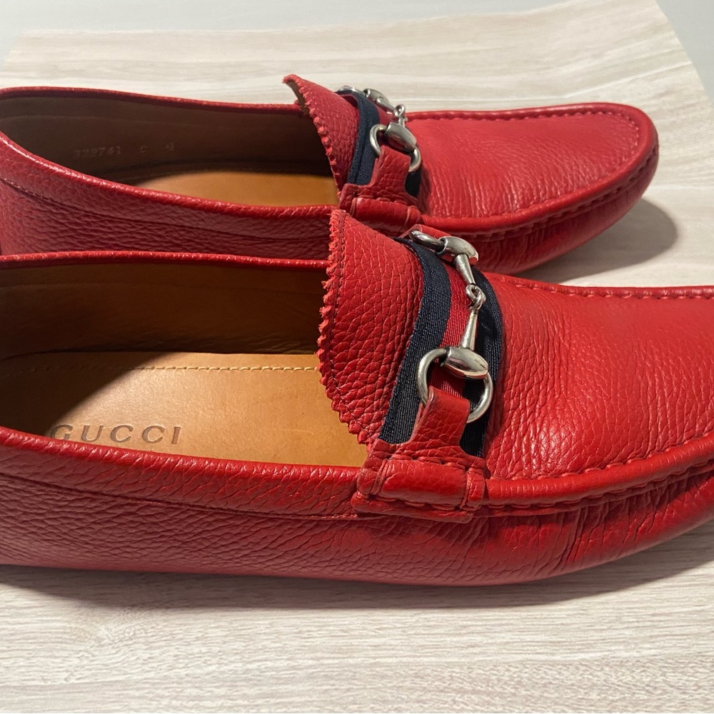 Gucci Red Leather Horsebit Drivers - Picture 5 of 16